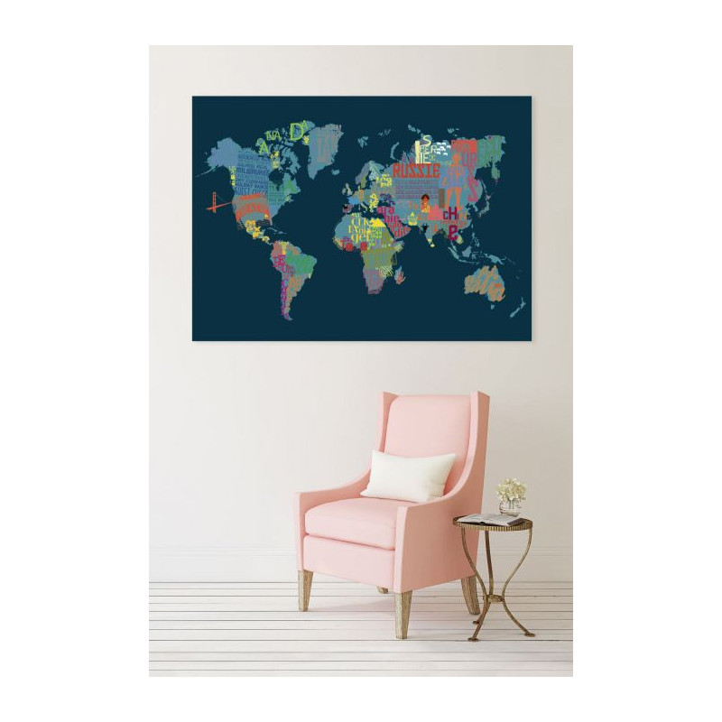 Tableau carte du monde BLUE WORLD