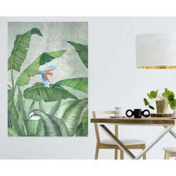 Affiche décorative tropicale avec perroquets et feuillage de palmier