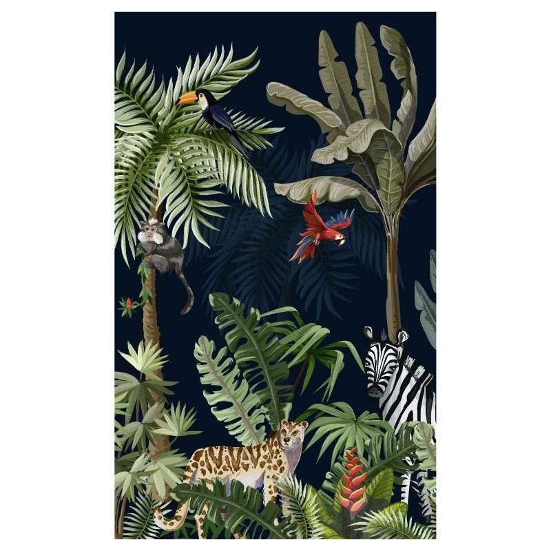 Tenture murale nature tropicale : jungle et animaux dans la nuit