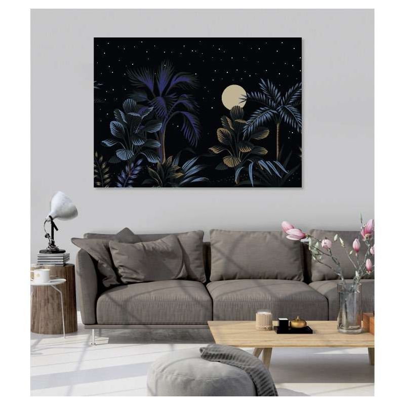 Tableau tropical représentant un ciel étoilé et des palmiers