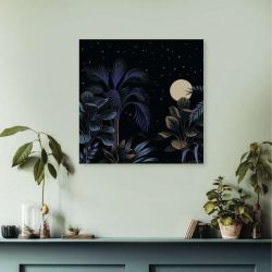 Toile décorative forêt tropicale sous une pleine lune lumineuse