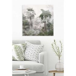 Tableau mural avec palmiers et feuillage exotique dans le brouillard