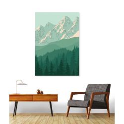 Tableaux forêt au pied de la montagne : illustration décorative