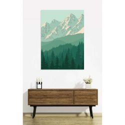 Tableau XXL illustration de montagne vert et blanc