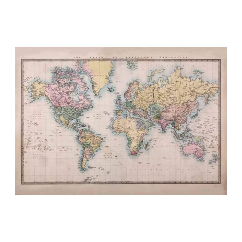 Toile imprimée map monde noir 140 x 100 cm