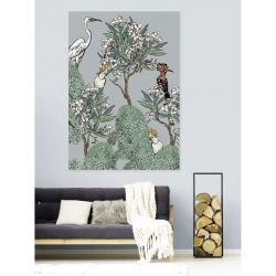 Affiche florale illustrée avec héron et laurier