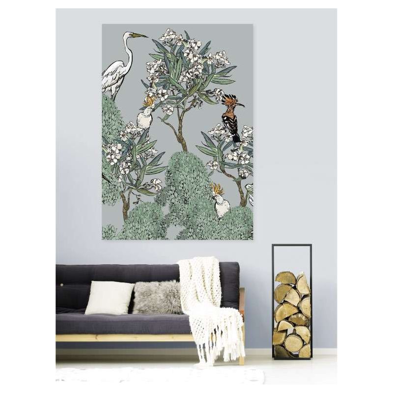 Affiche florale illustrée avec héron et laurier