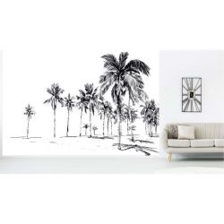Papier peint panoramique salon palmeraie noir et blanc