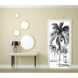Poster de porte palmiers noir et blanc PALMERAIE