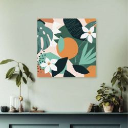 Tableau motifs fleurs et formes géométriques
