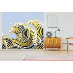 Papier peint design jaune et bleu VAGUE