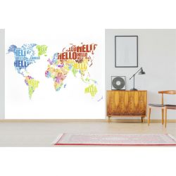 Papier peint grand format carte du monde HELLO WORLD
