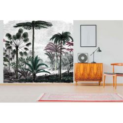 Papier peint tapisserie salon gravure paysage palmier