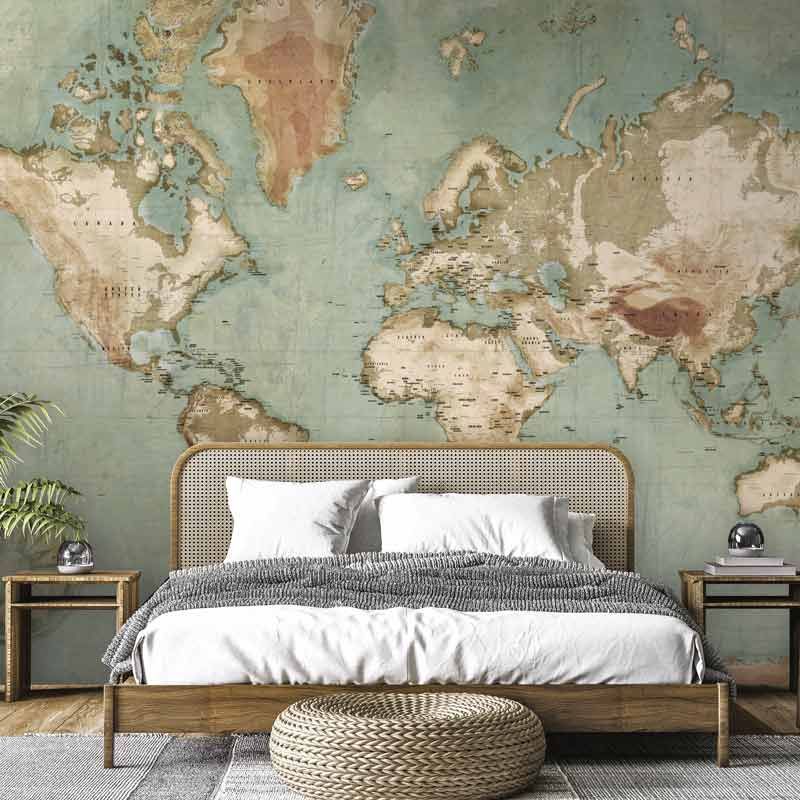 Papel pintado mapa del mundo gigante - decoración de paredes - tienda online