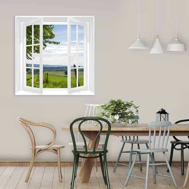 Tableau trompe l'oeil fenêtre blanche