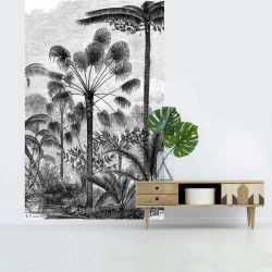 Tenture murale jungle style gravure en noir et blanc