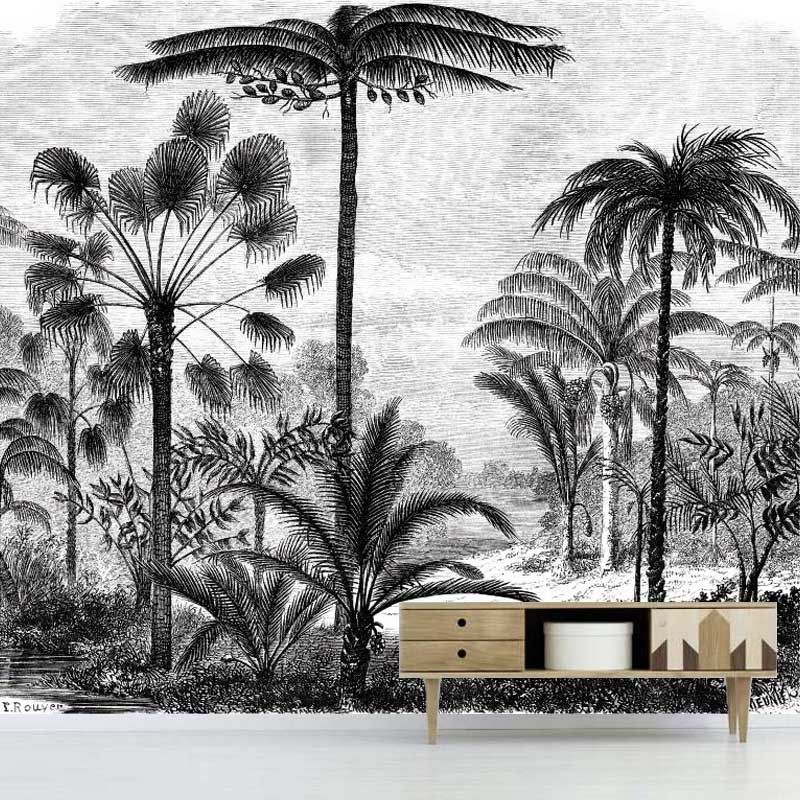 Papel pintado original: grabado de un paisaje con palmeras - tienda online