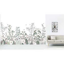 Papier peint floral vert et rose