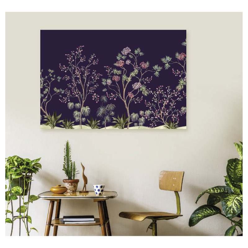 Toile florale fond violet