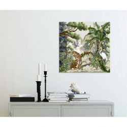 Cadre jungle avec feuillage tropical et animaux sauvages