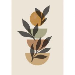 Tableau boho ocre aux formes abstraites et naturelles