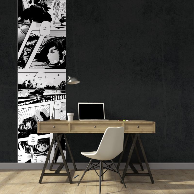 Black and white manga wall hanging - comic book illustration