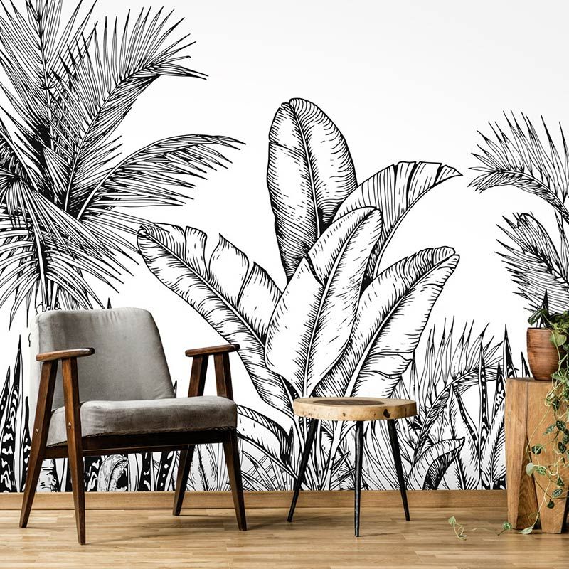 Papel pintado selva en blanco y negro - Decoración grand formato de Scenolia