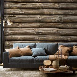 Trompe l'oeil log wall poster - Remember your holidays in a chalet!-