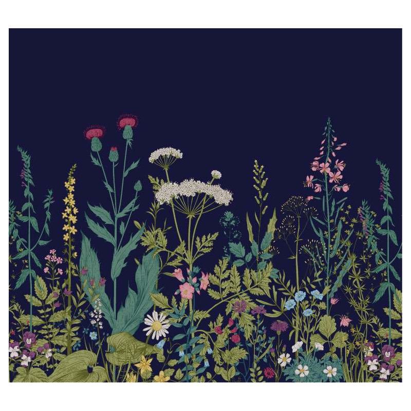 Papel pintado panorámico FLORES SILVESTRES AZULES - Papel pintado floral