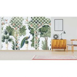 Papier peint treillis vert style romantique