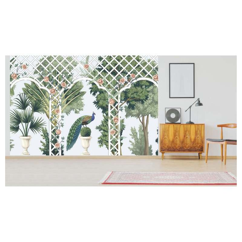 Papier peint treillis vert style romantique