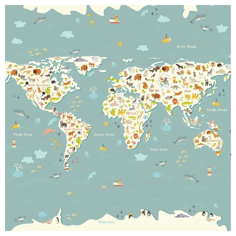 ANIMALS OF THE WORLD canvas print - World map canvas print