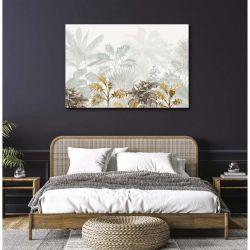 Tableau tete de lit feuillage gris et beige