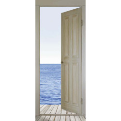 Poster préencollé trompe l'oeil PORTE SUR L'OCEAN