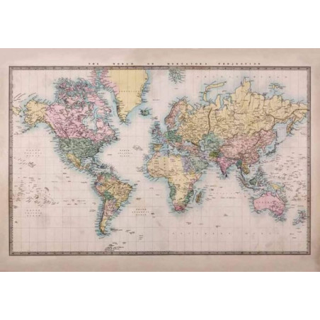 Póster mapa del mundo beige vintage