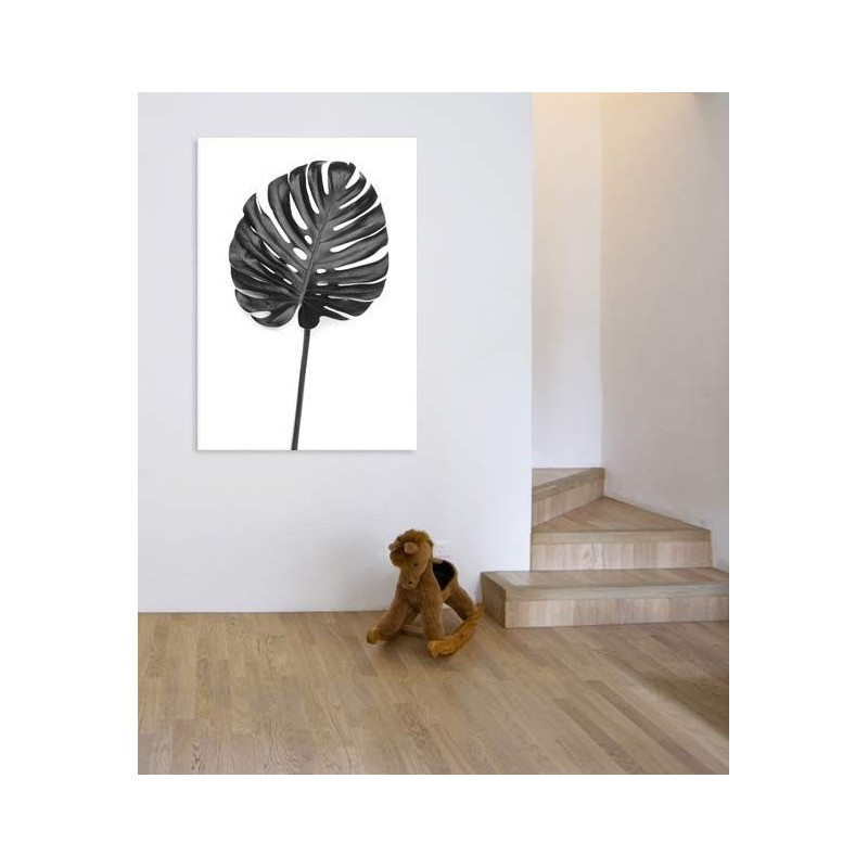 Póster hoja de monstera en blanco y negro