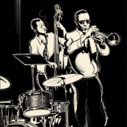 Tableau musicien jazz noir et blanc