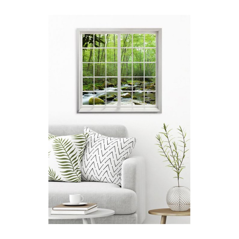 Poster fenêtre trompe oeil vue sur la forêt