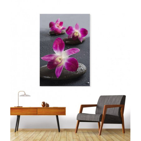 Tableau zen fleurs et galet gris