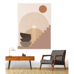 Affiche terracotta paysage avec escaliers graphiques et lumière douce