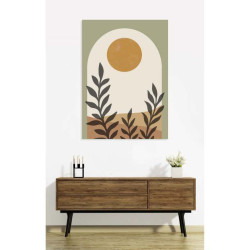 Affiche estivale avec soleil et feuillage