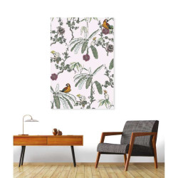 Poster botanique illustré avec perroquets et cacatoès