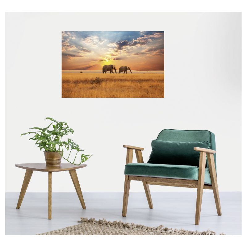 Poster panoramique savane aux éléphants