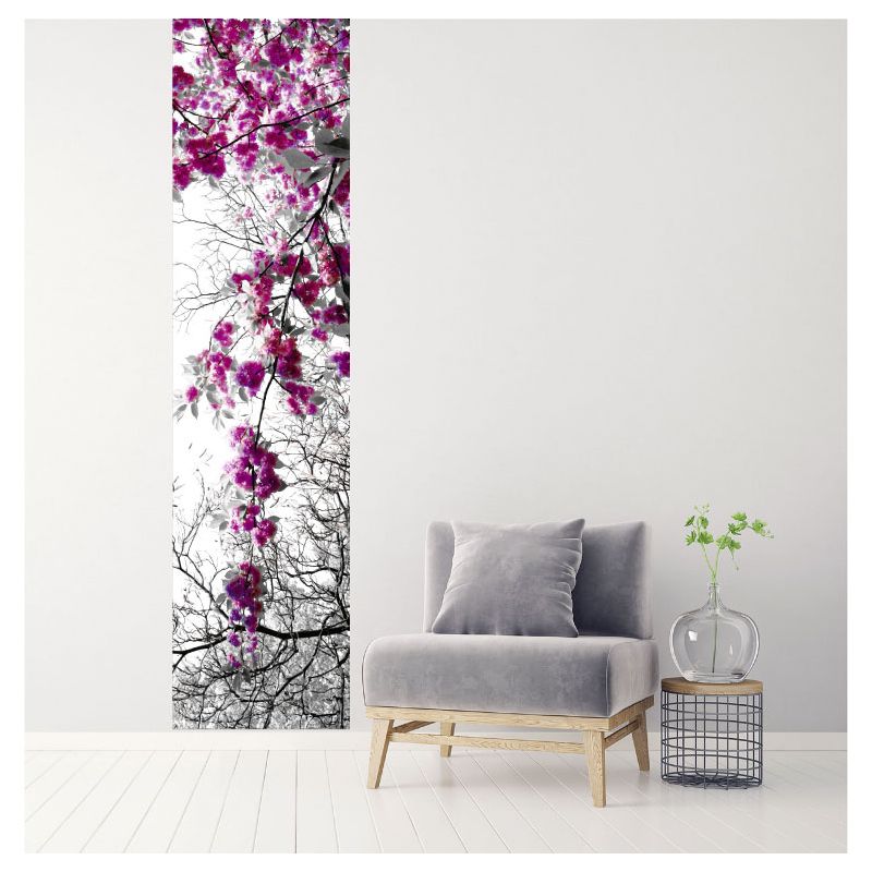 Tenture murale branche d'arbre fleurie noir et rose