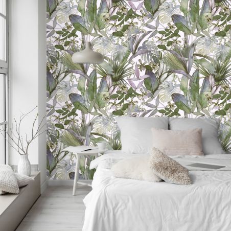 Papier Peint Vertical Jungle Tropicale Scenolia 60x240 Cm - Trompe-l'œil Bambou Feuillage, Pose Facile Intissé