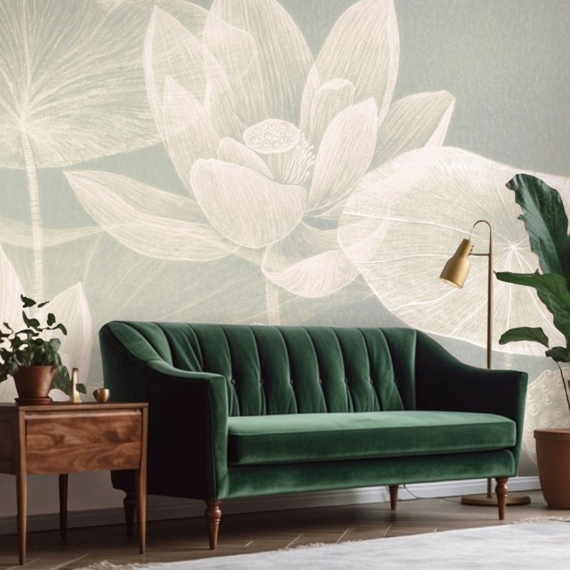 Papier peint panoramique nénuphars pour intérieur moderne