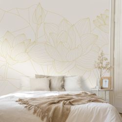Papier peint dessin nénuphars dorées pour chambre