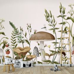 Tapisserie végétal aux champignons colorés