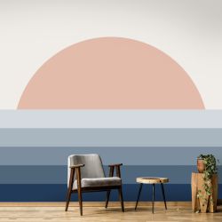 Tapisserie panoramique géométrique abstrait évoquant un paysage de coucher de soleil