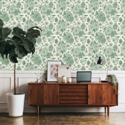 Papier peint motif végétal vert